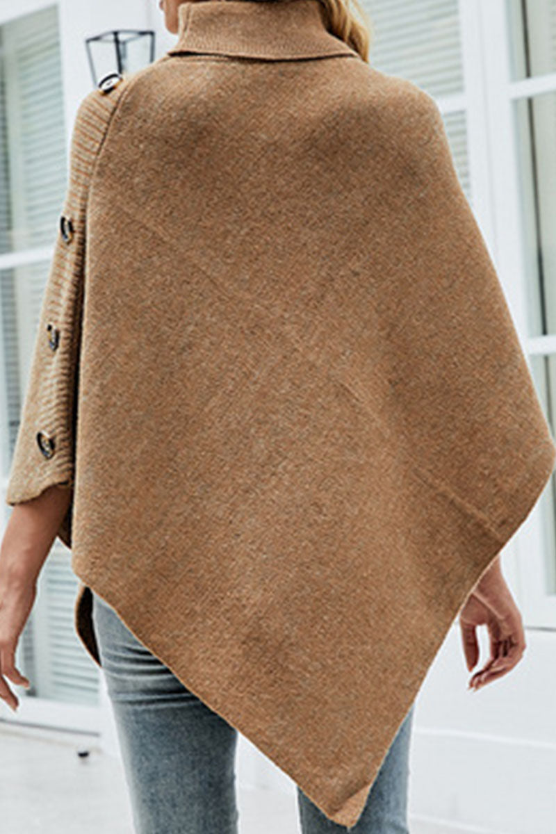 Vêtements d'extérieur décontractés, patchwork uni, boutons, col montant asymétrique.