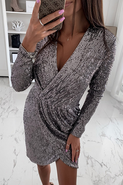 Robe de soirée élégante et tendance, style patchwork, décolleté en V, plissée (8 couleurs)