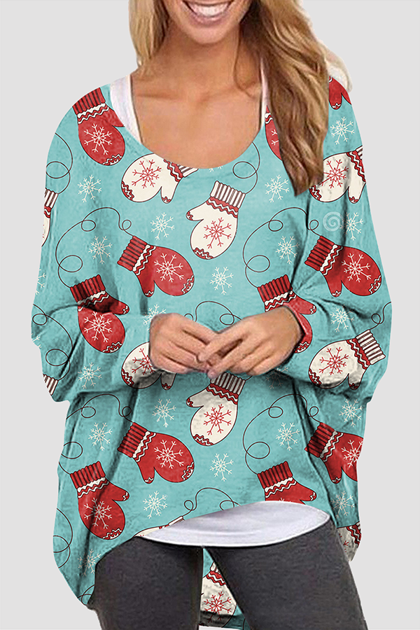Casual Santa Claus Snowman Printed Basic O Neck Tops(5 Colors)