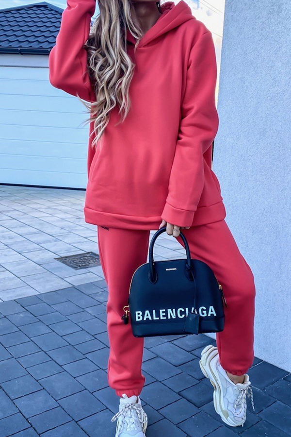 Vêtements de sport décontractés, ensemble deux pièces à manches longues avec capuche et poches, coupe ample (4 couleurs)