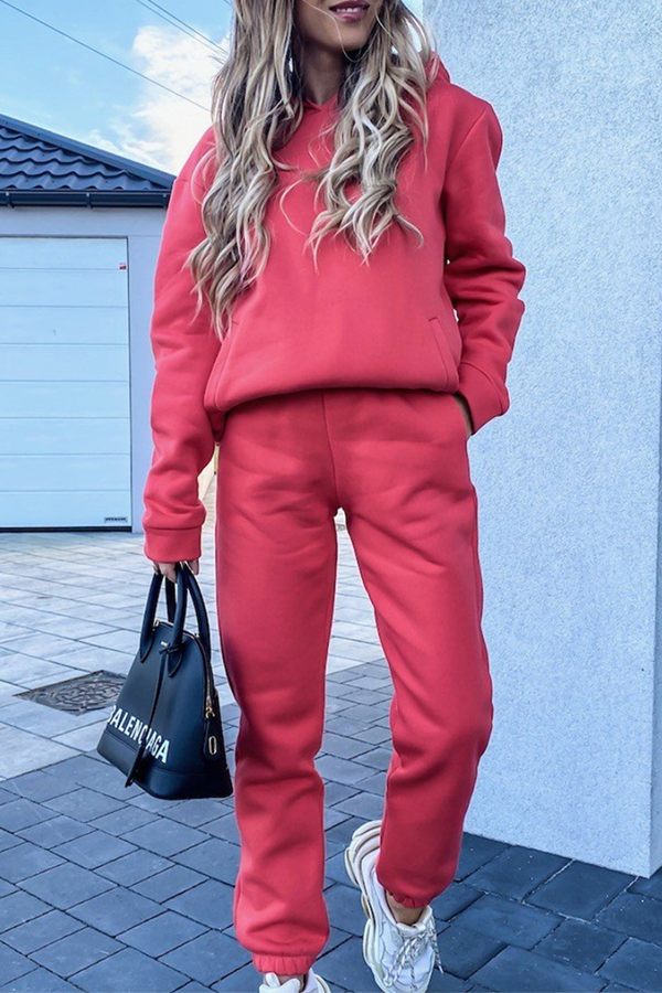 Vêtements de sport décontractés, ensemble deux pièces à manches longues avec capuche et poches, coupe ample (4 couleurs)