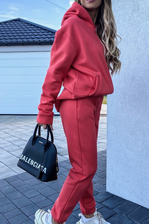 Vêtements de sport décontractés, ensemble deux pièces à manches longues avec capuche et poches, coupe ample (4 couleurs)