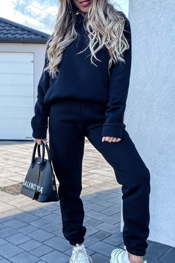 Vêtements de sport décontractés, ensemble deux pièces à manches longues avec capuche et poches, coupe ample (4 couleurs)