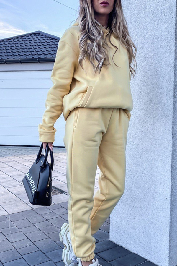 Vêtements de sport décontractés, ensemble deux pièces à manches longues avec capuche et poches, coupe ample (4 couleurs)