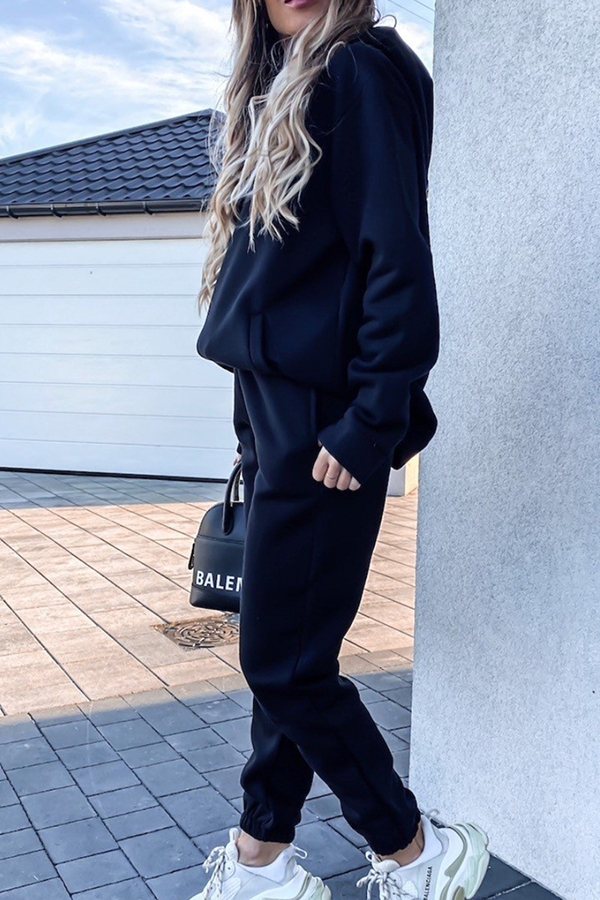 Vêtements de sport décontractés, ensemble deux pièces à manches longues avec capuche et poches, coupe ample (4 couleurs)