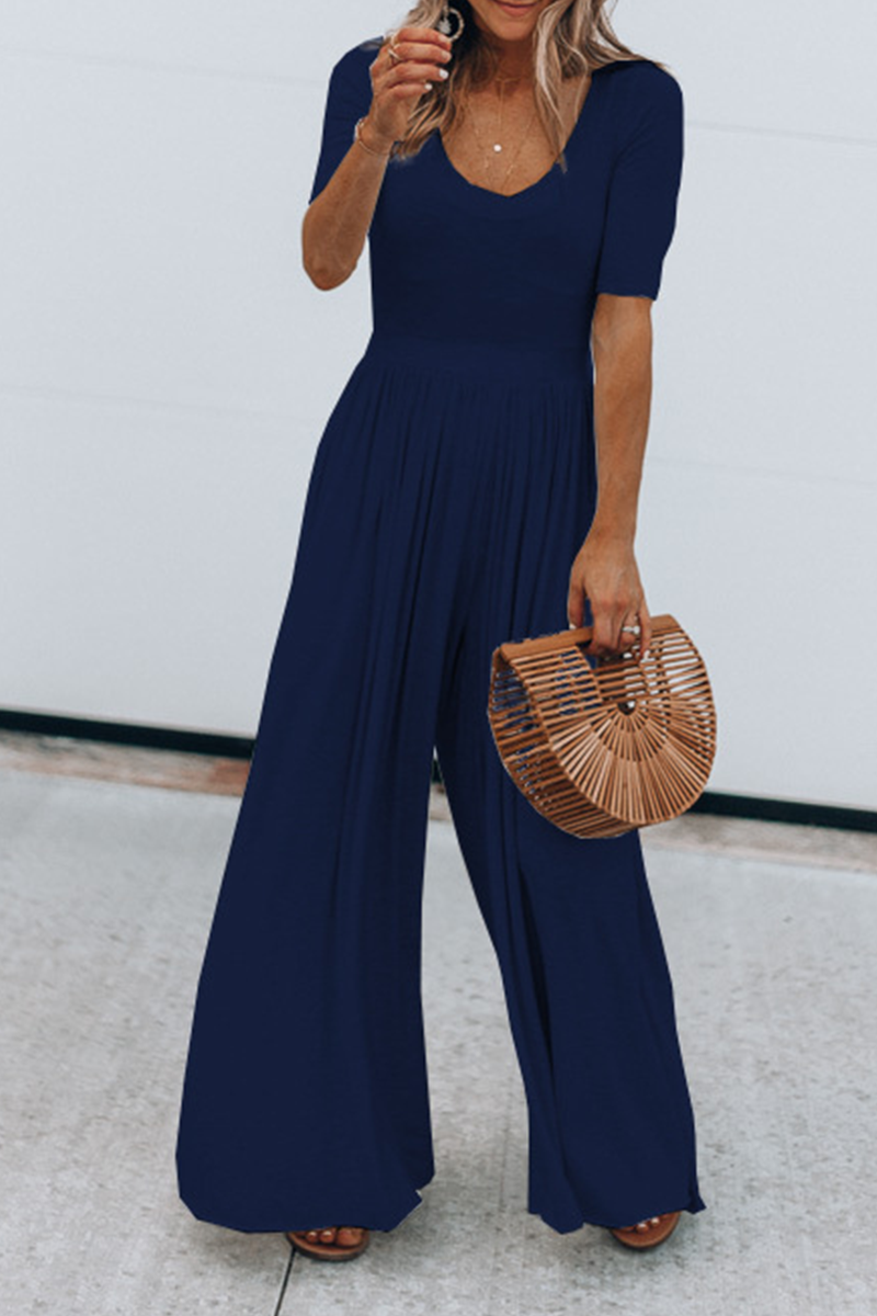 Combinaisons simples à col en U, style patchwork, couleur unie, décontractées.