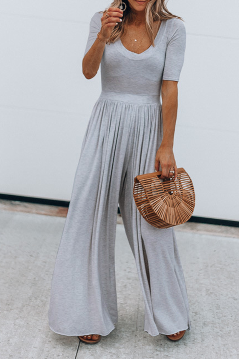 Combinaisons simples à col en U, style patchwork, couleur unie, décontractées.