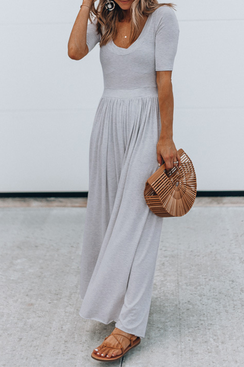 Combinaisons simples à col en U, style patchwork, couleur unie, décontractées.