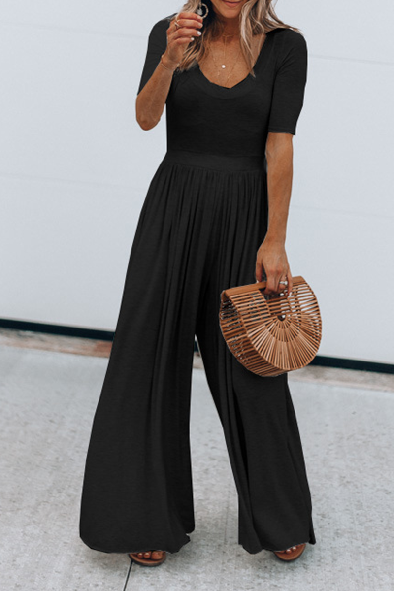 Combinaisons simples à col en U, style patchwork, couleur unie, décontractées.