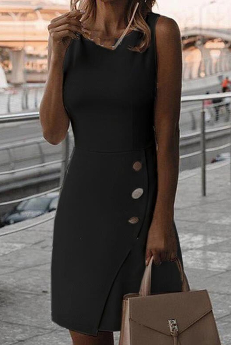 Robe décontractée, col carré, boucle, longueur irrégulière (5 couleurs)