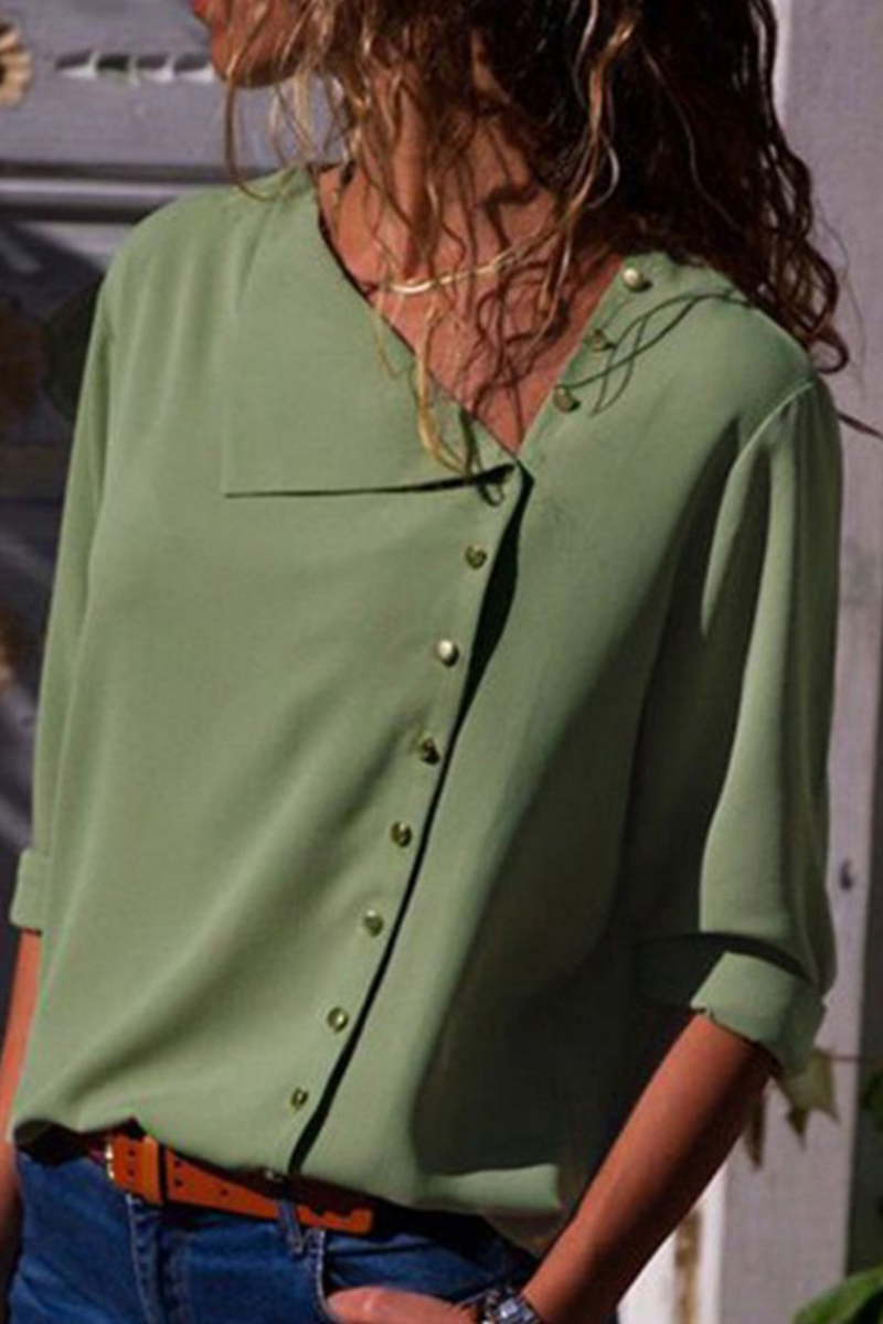 Casual Solid Buckle O Neck Tops(7 Colors)