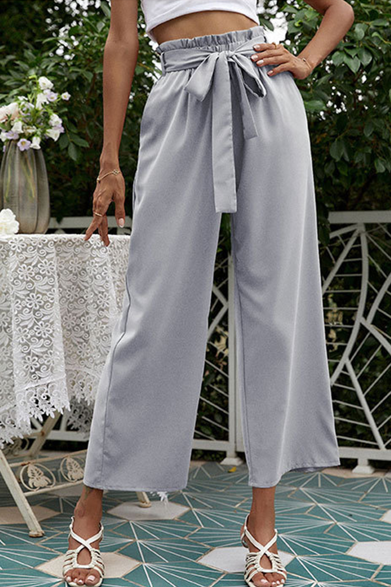 Casual Solid Patchwork Loose Mid Waist Wide Leg Solid Color Bottoms(10 Colors)