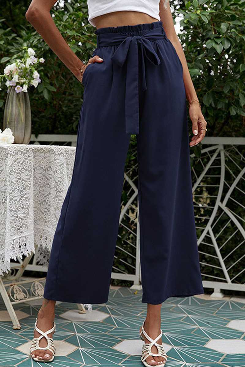 Casual Solid Patchwork Loose Mid Waist Wide Leg Solid Color Bottoms(10 Colors)