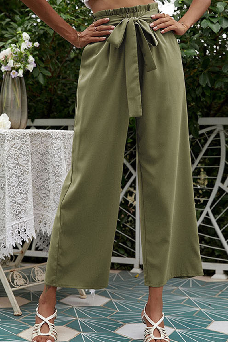 Casual Solid Patchwork Loose Mid Waist Wide Leg Solid Color Bottoms(10 Colors)