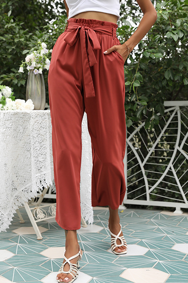 Casual Solid Patchwork Loose Mid Waist Wide Leg Solid Color Bottoms(10 Colors)