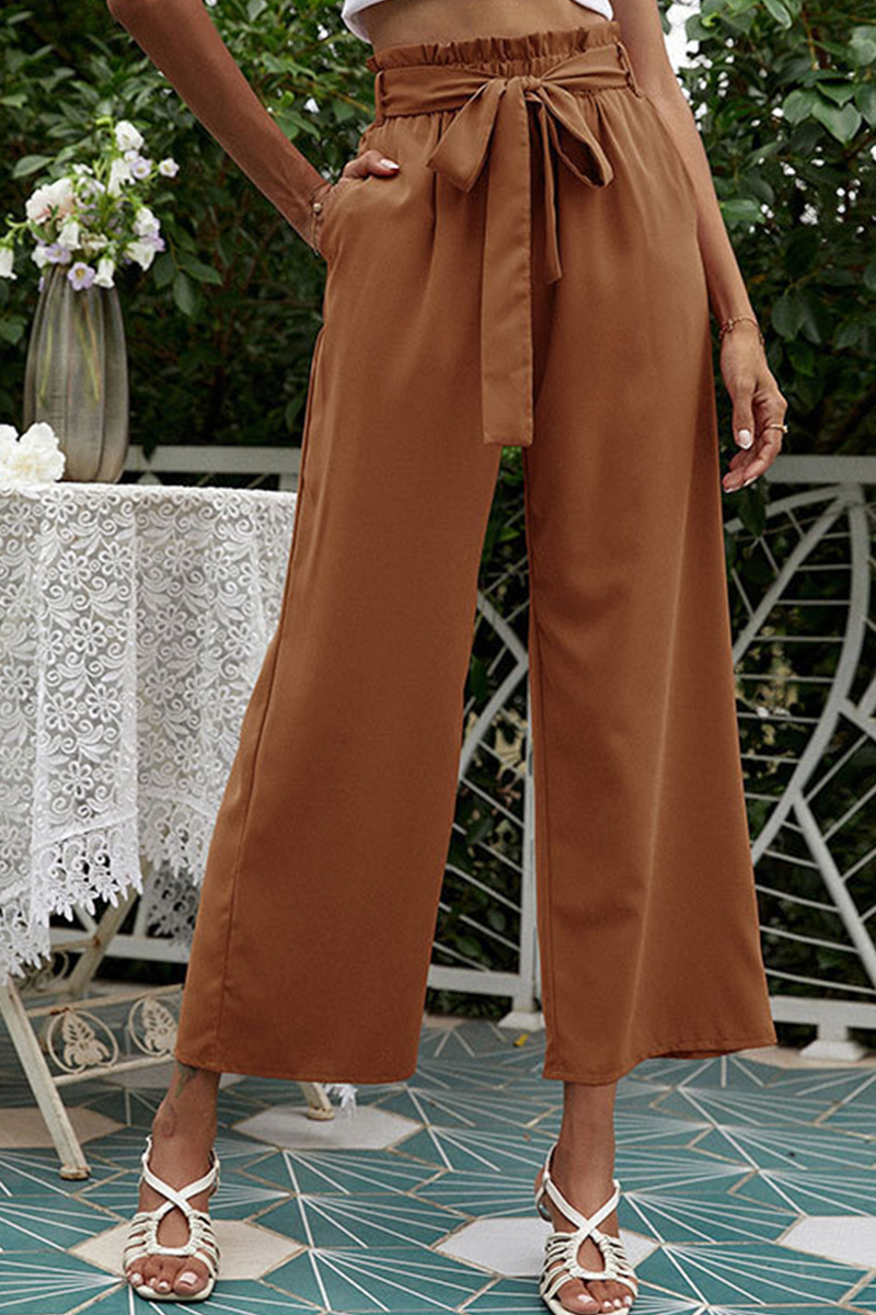 Casual Solid Patchwork Loose Mid Waist Wide Leg Solid Color Bottoms(10 Colors)