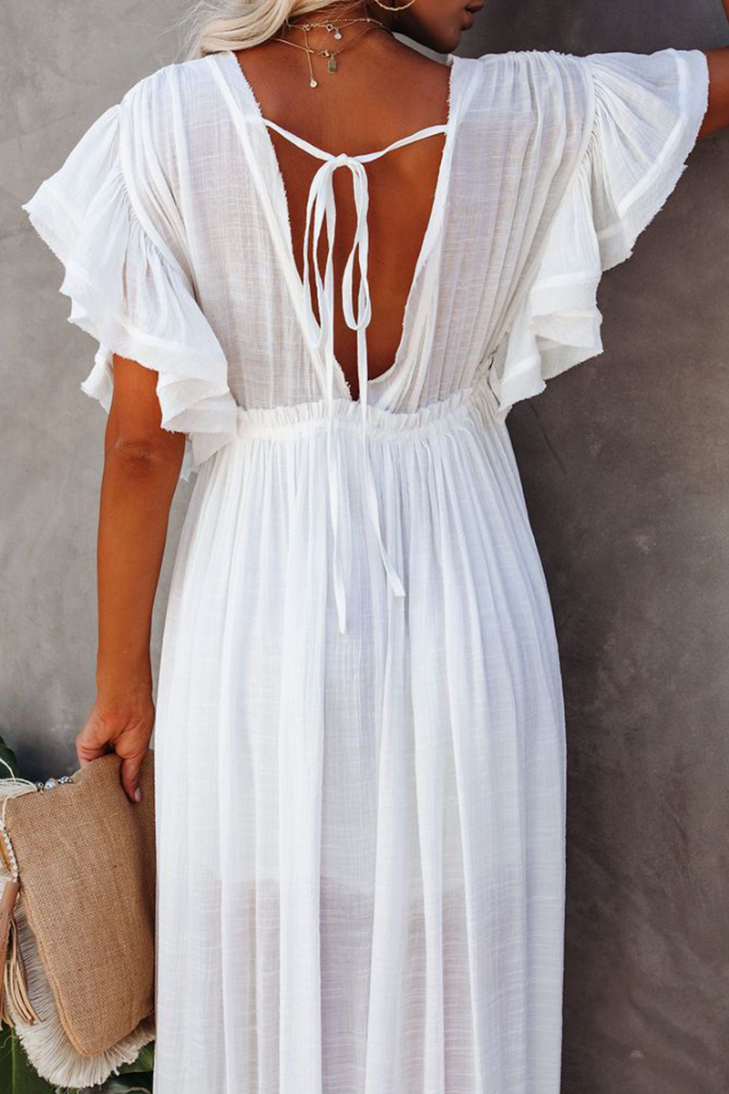 Robes-jupes patineuse casual, col en V, patchwork uni (4 couleurs)