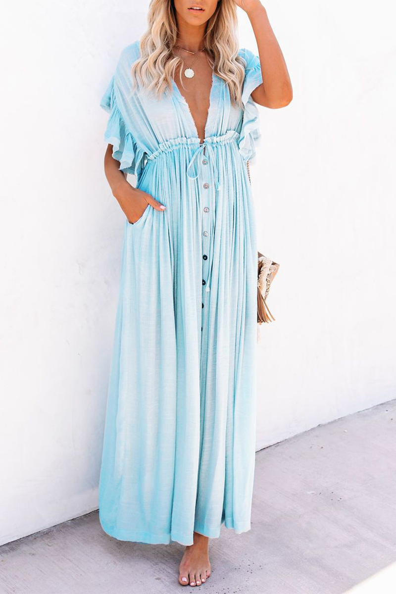 Robes-jupes patineuse casual, col en V, patchwork uni (4 couleurs)