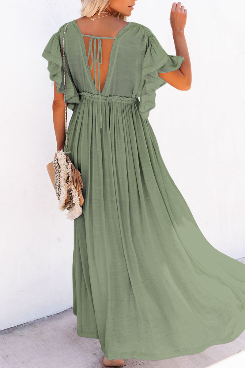 Robes-jupes patineuse casual, col en V, patchwork uni (4 couleurs)