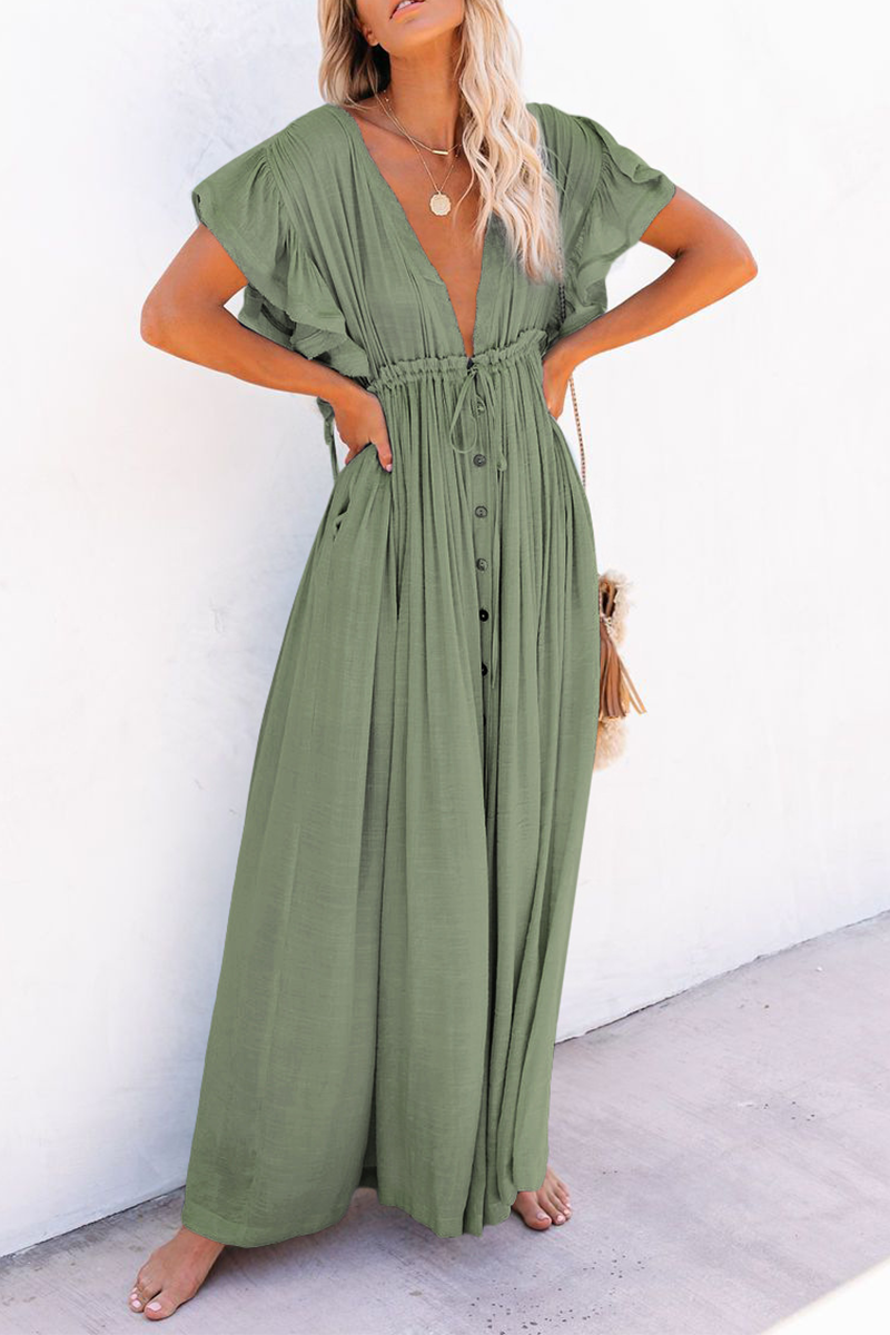 Robes-jupes patineuse casual, col en V, patchwork uni (4 couleurs)