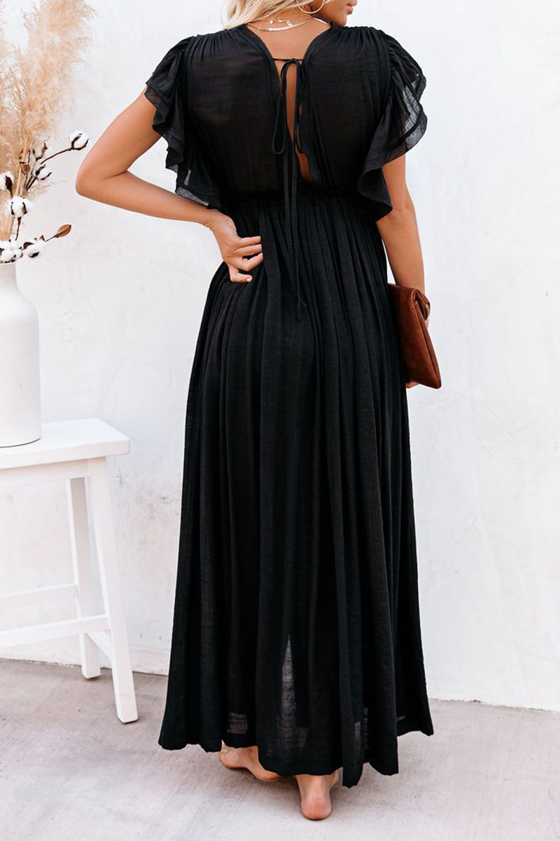 Robes-jupes patineuse casual, col en V, patchwork uni (4 couleurs)