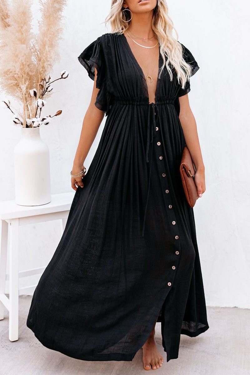 Robes-jupes patineuse casual, col en V, patchwork uni (4 couleurs)