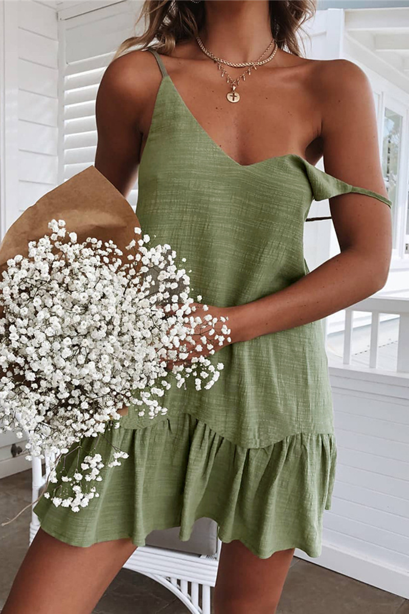 Robes-jupes trapèze décontractées, épaules dénudées, à volants (3 couleurs)