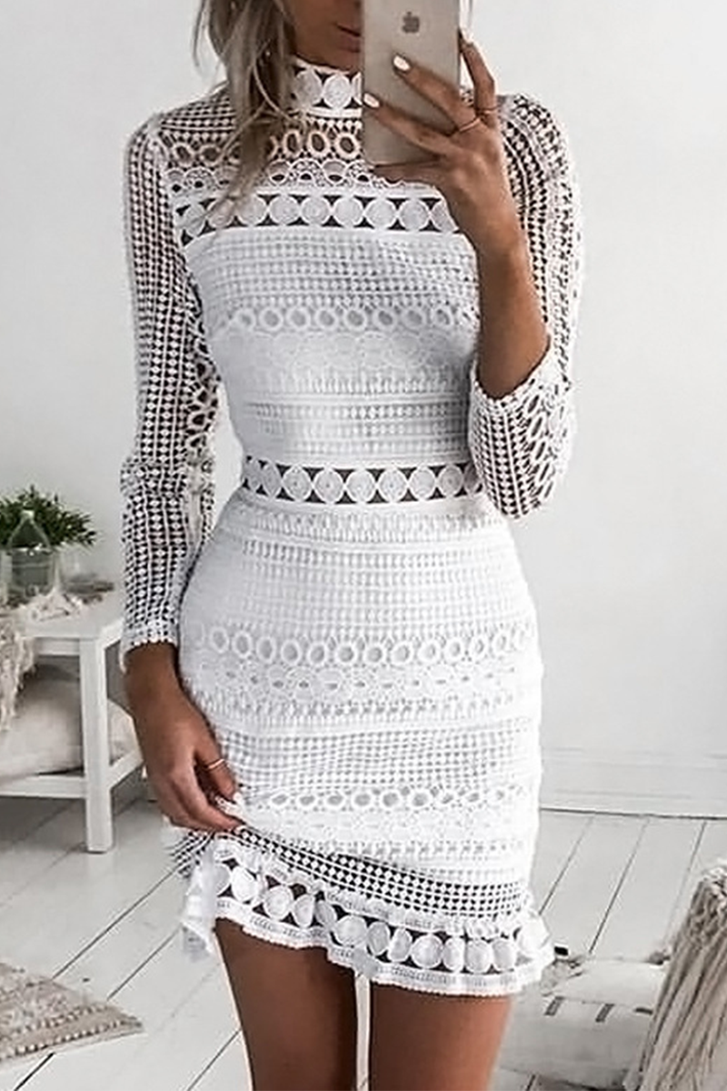 Robes sirène trompette casual, unies, découpées, avec demi-col montant.