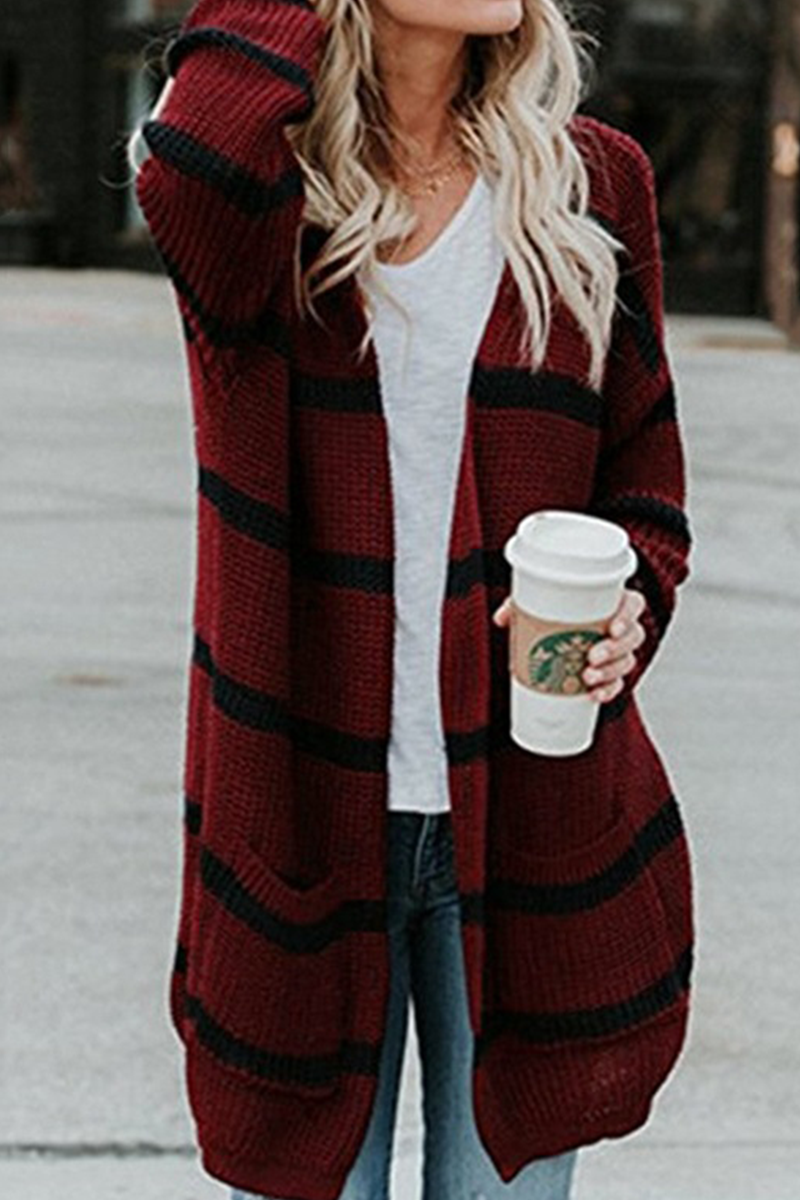 Vêtements d'extérieur à col châle, style patchwork et rayé, tendance.