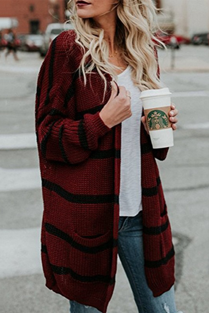 Vêtements d'extérieur à col châle, style patchwork et rayé, tendance.