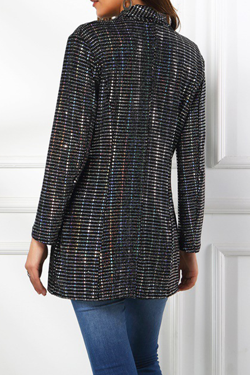 Vêtements d'extérieur à col rabattu, à sequins unis, tendance.