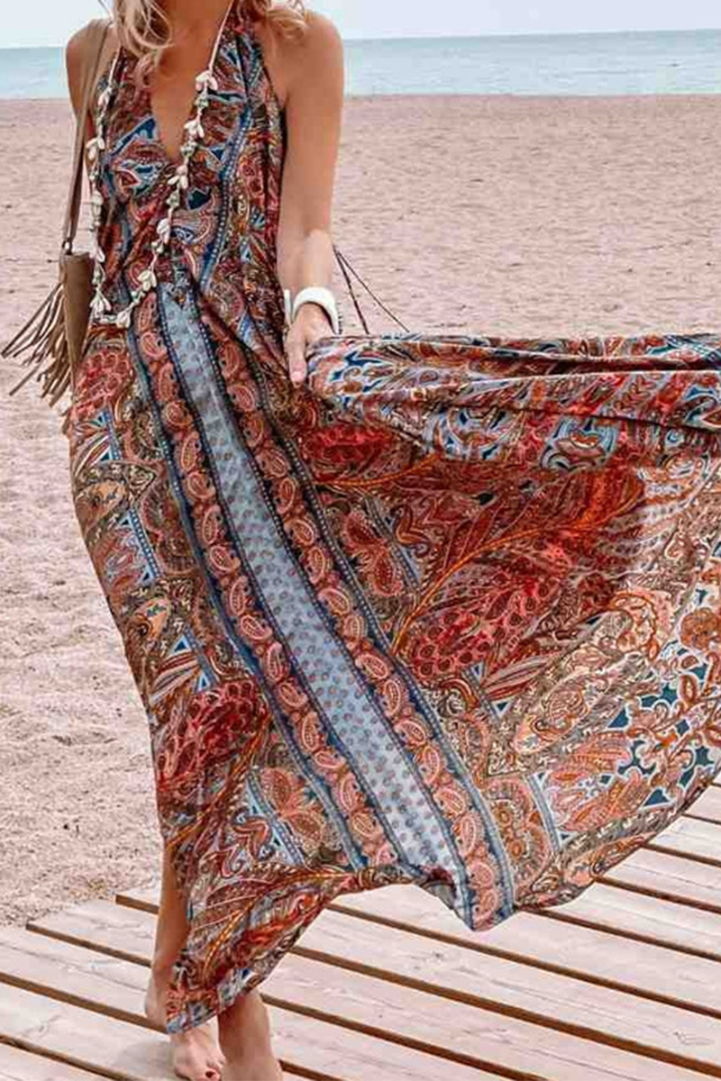 Robes droites décontractées en maille à col en V et imprimé.