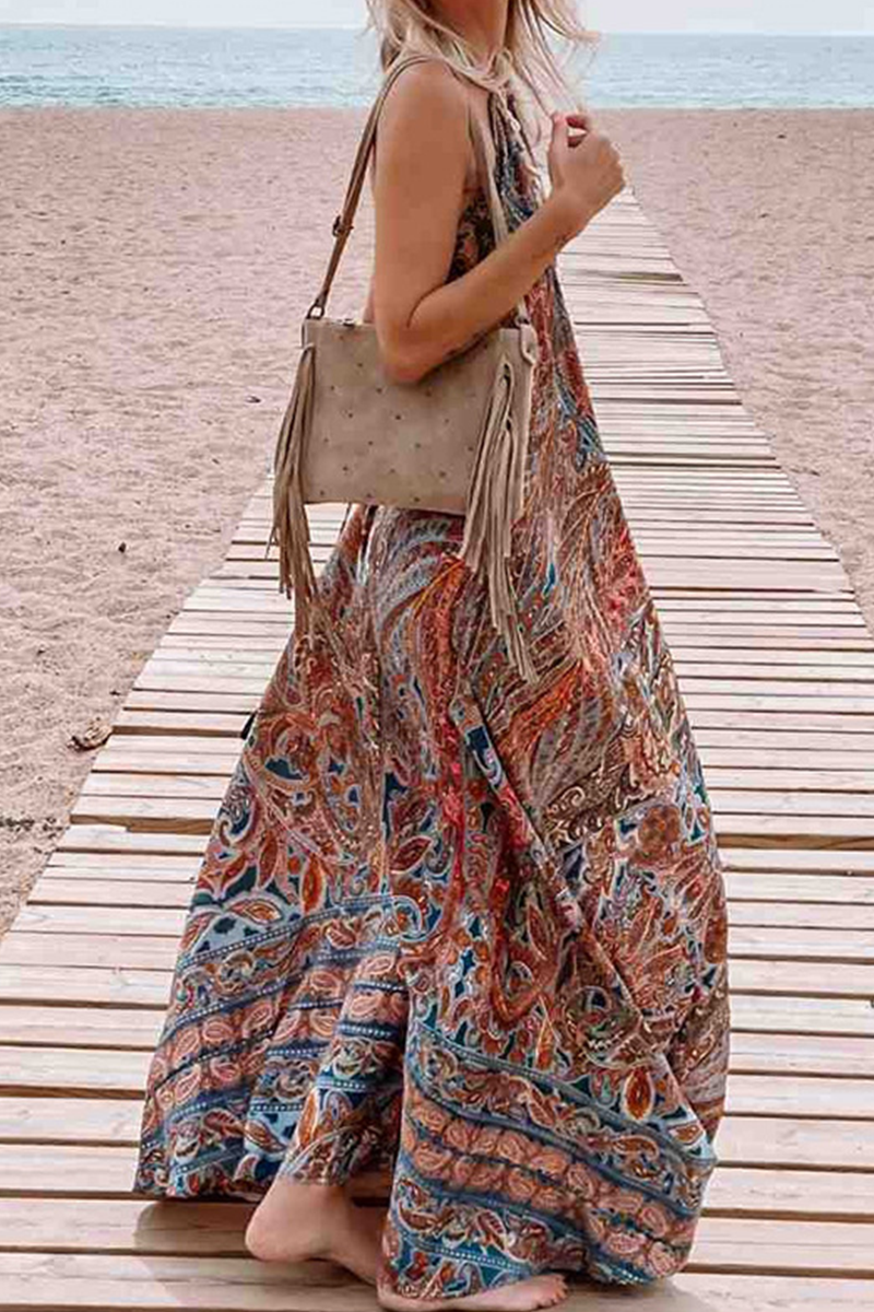 Robes droites décontractées en maille à col en V et imprimé.