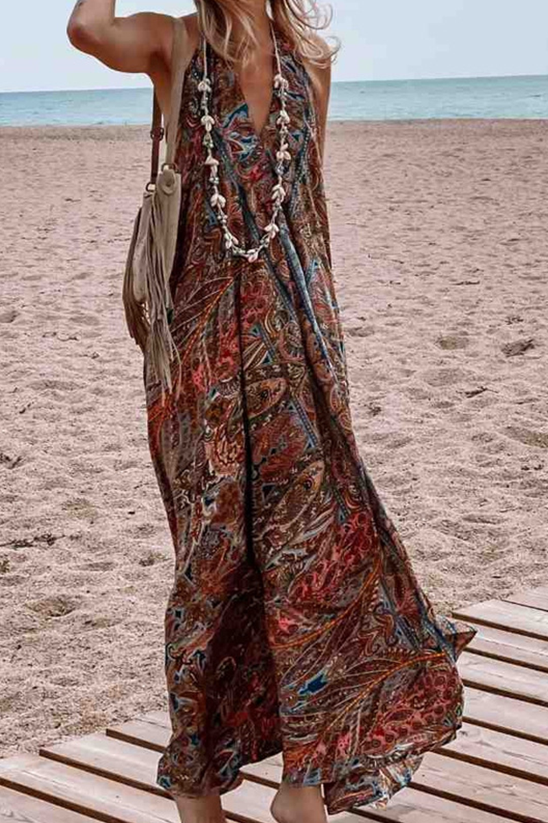 Robes droites décontractées en maille à col en V et imprimé.