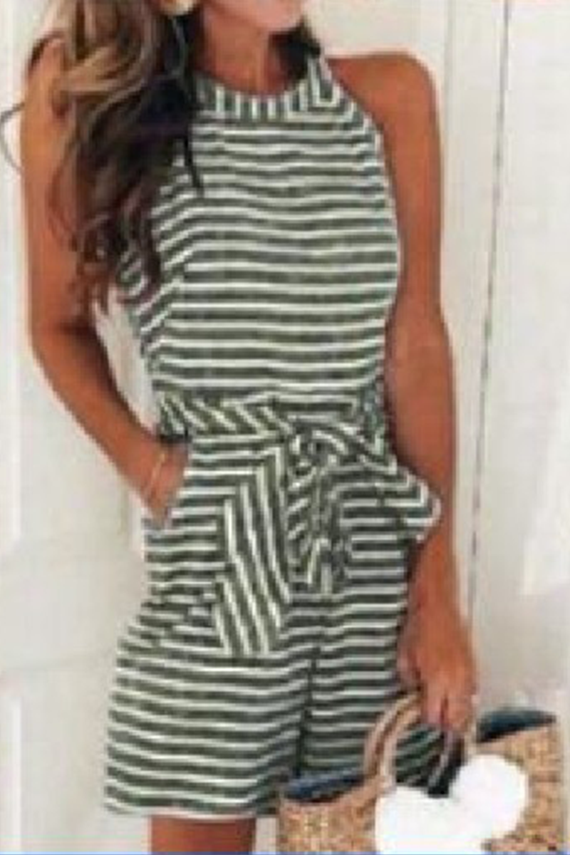 Combinaison ample casual à patchwork et bandage avec ceinture, col rond (5 couleurs)