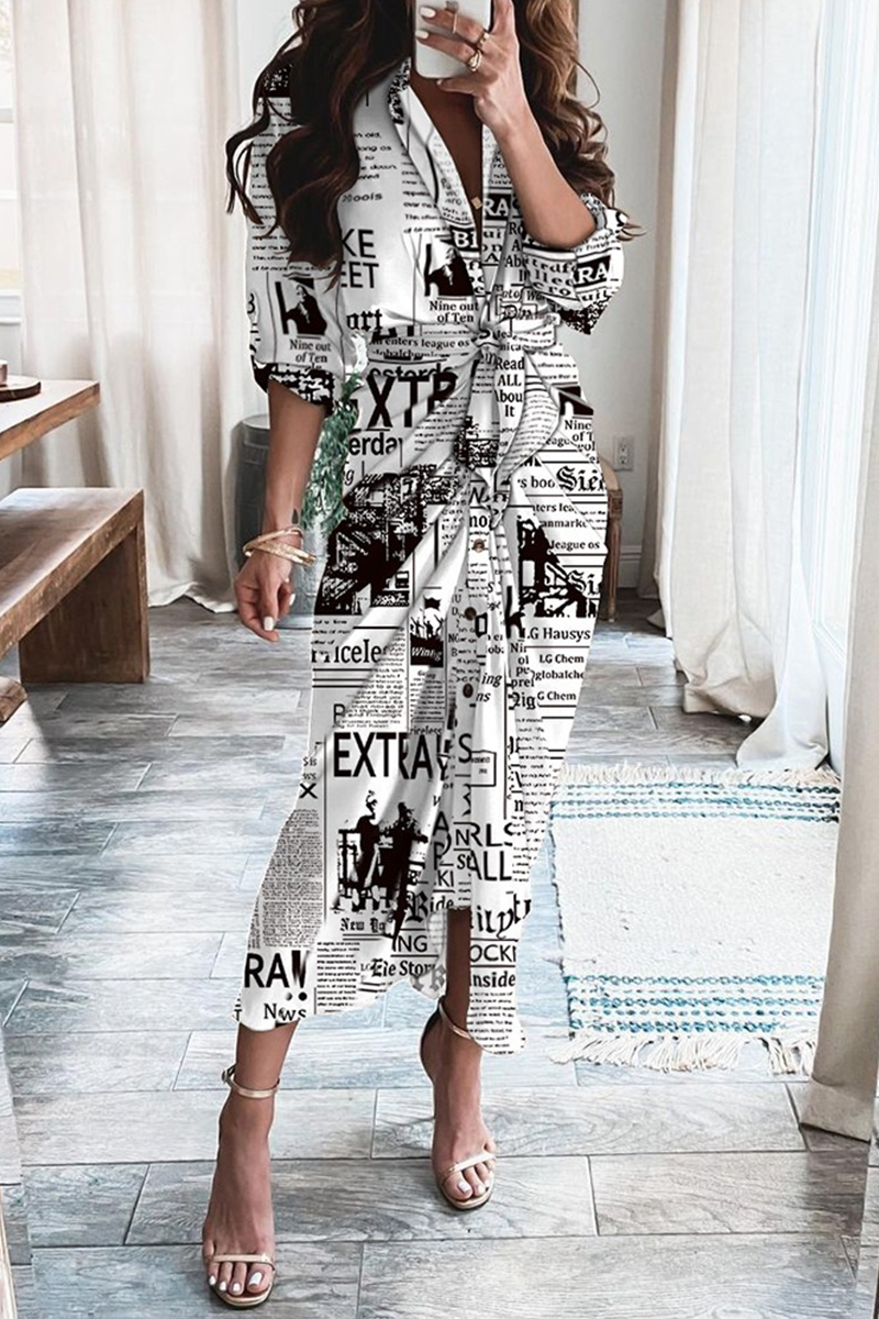 Robes-jupes décontractées à imprimé et empiècements, avec décolleté en V et taille marquée (12 couleurs)