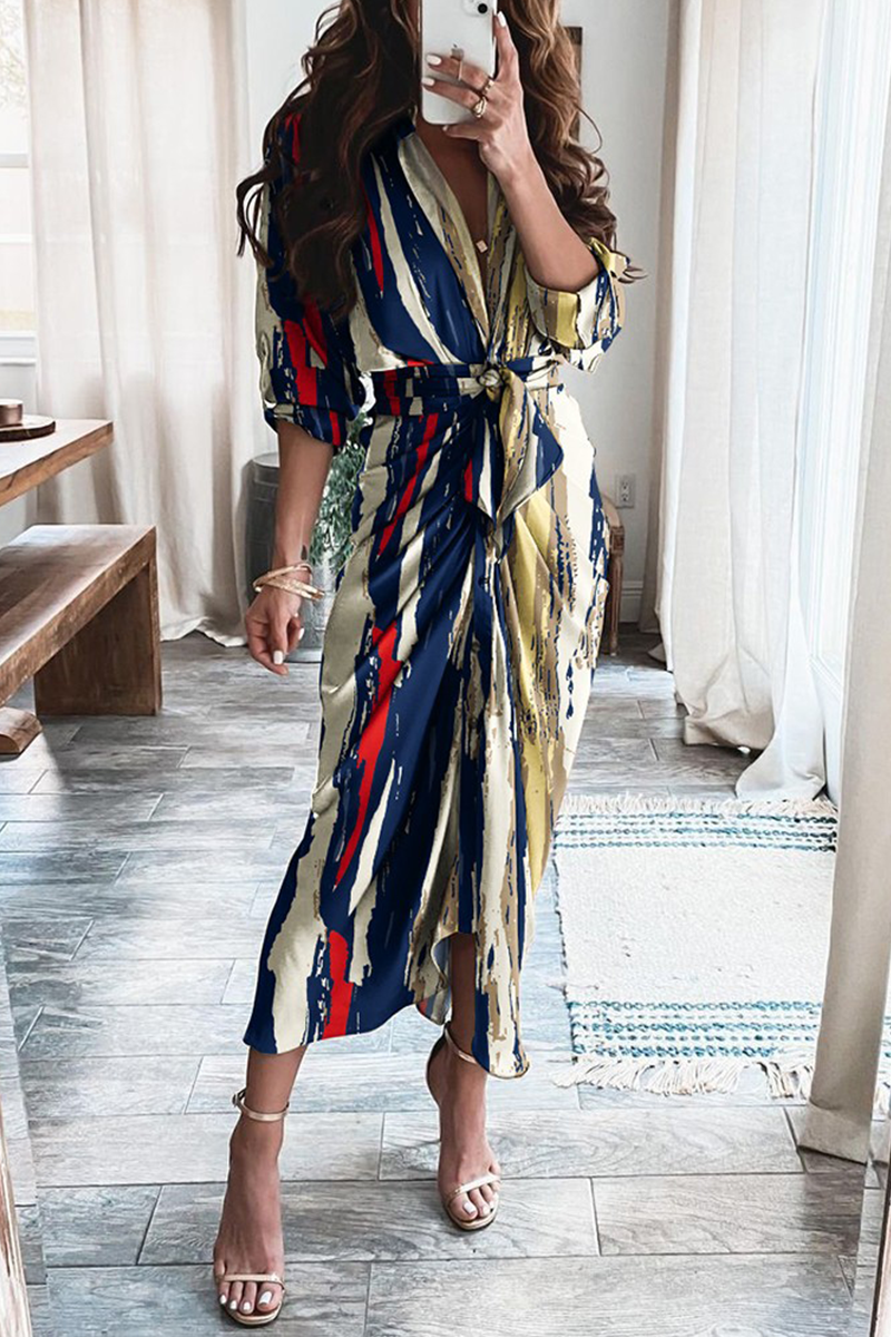 Robes-jupes décontractées à imprimé et empiècements, avec décolleté en V et taille marquée (12 couleurs)