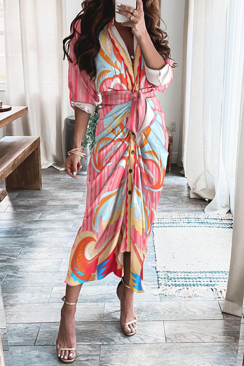 Robes-jupes décontractées à imprimé et empiècements, avec décolleté en V et taille marquée (12 couleurs)