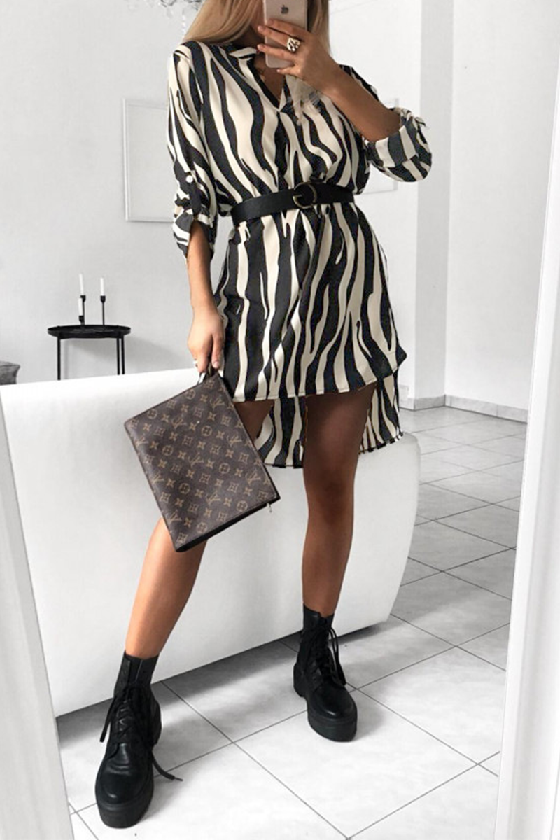 Robes Casual Imprimées, Fente, Col en V, Coupe Droite (5 Couleurs)