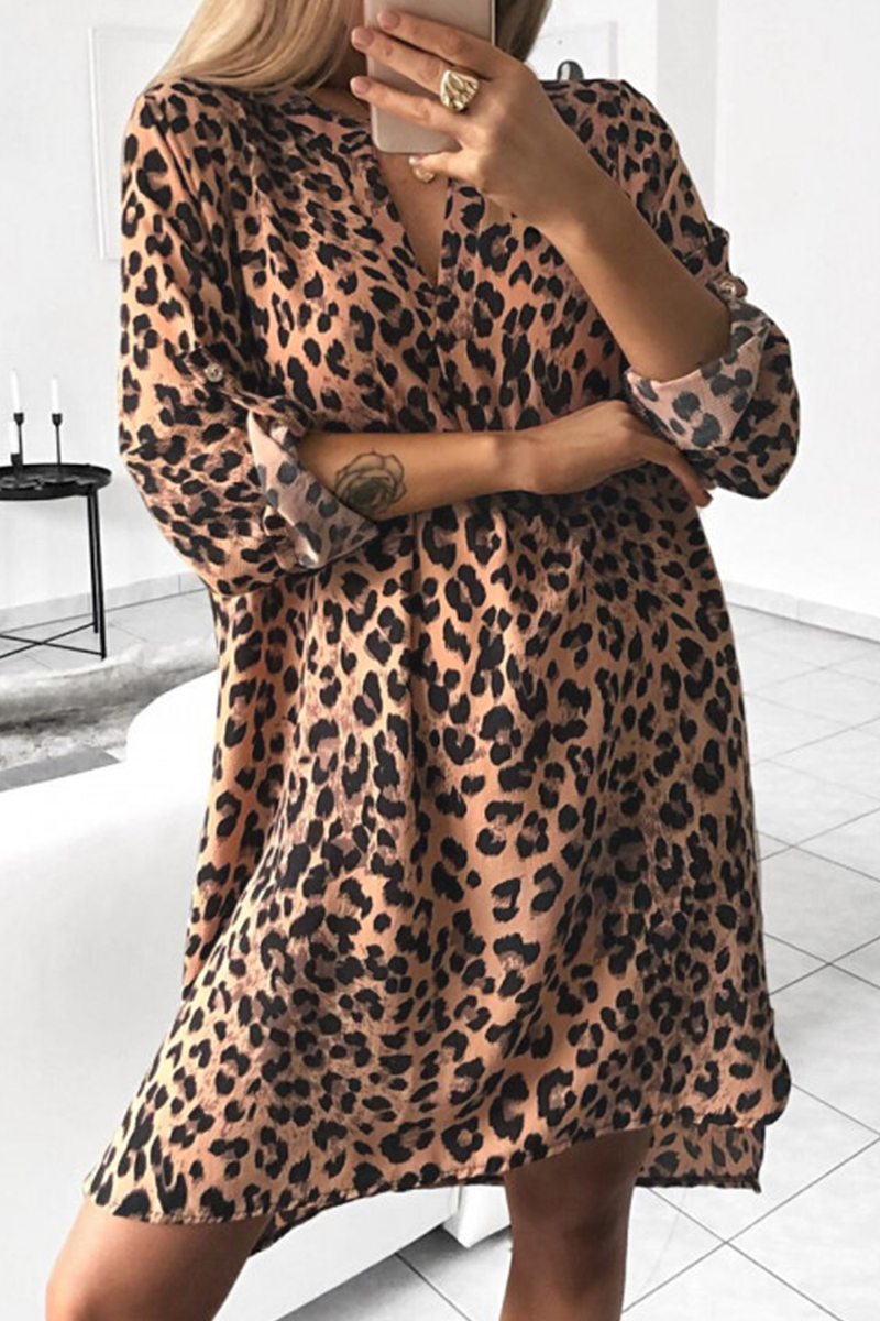 Robes Casual Imprimées, Fente, Col en V, Coupe Droite (5 Couleurs)