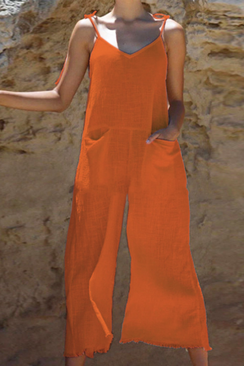 Combinaisons-jumpsuits droites à bretelles spaghetti, style patchwork uni (3 couleurs)