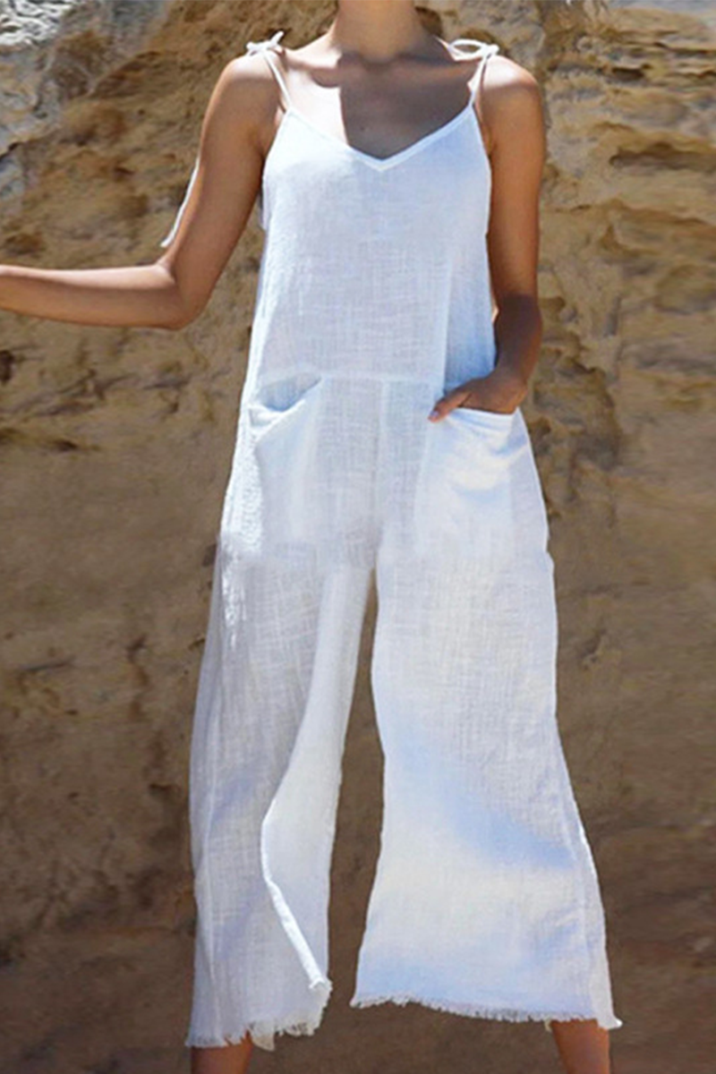 Combinaisons-jumpsuits droites à bretelles spaghetti, style patchwork uni (3 couleurs)