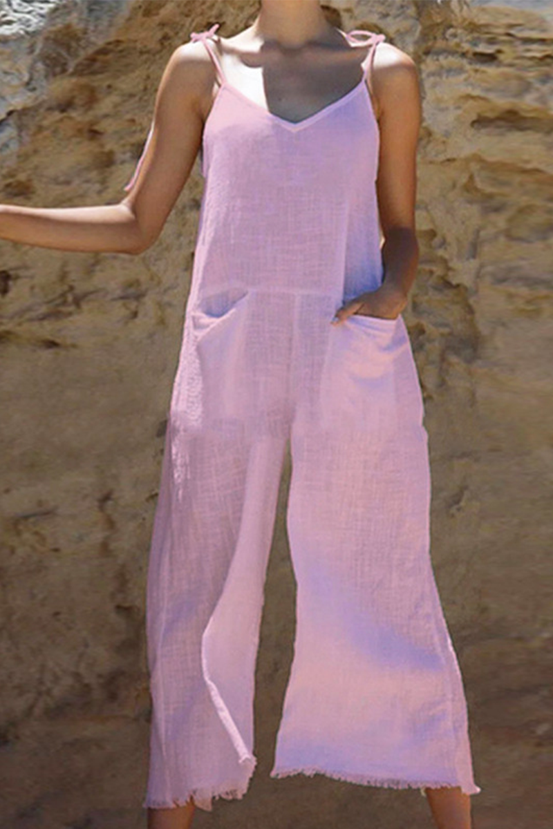 Combinaisons-jumpsuits droites à bretelles spaghetti, style patchwork uni (3 couleurs)