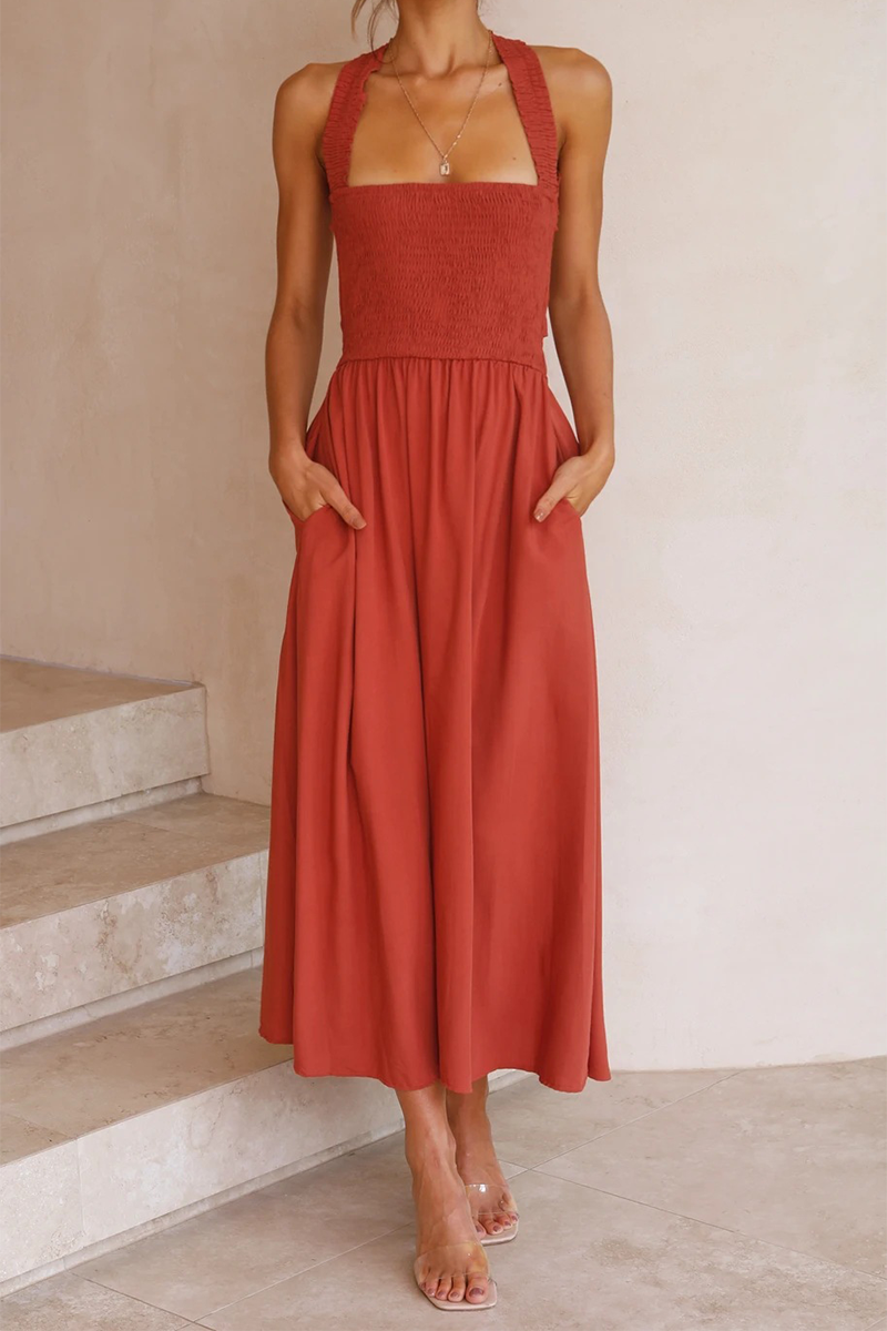 Robes-jupes décontractées, patchwork, taille haute, style halter (3 couleurs)