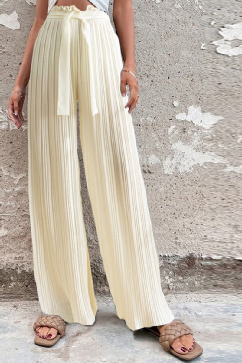 Fashion Solid Fold Loose Mid Waist Wide Leg Solid Color Bottoms(4 colors)