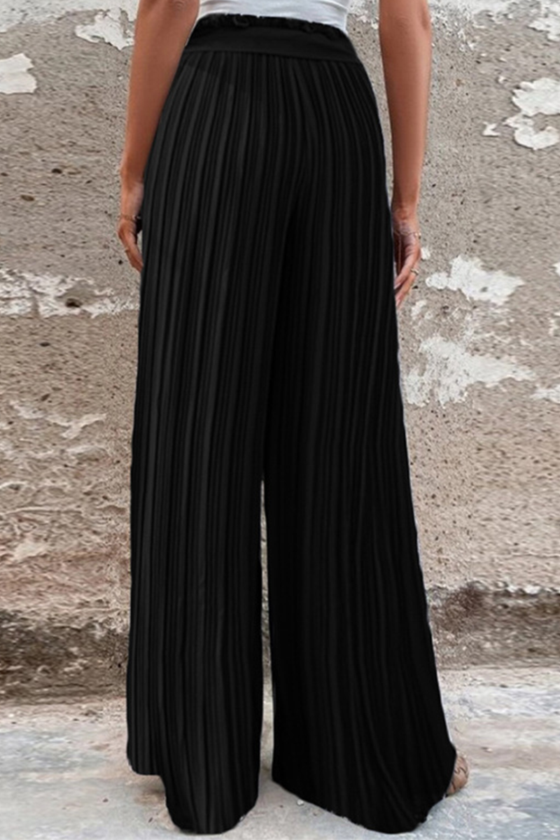 Fashion Solid Fold Loose Mid Waist Wide Leg Solid Color Bottoms(4 colors)