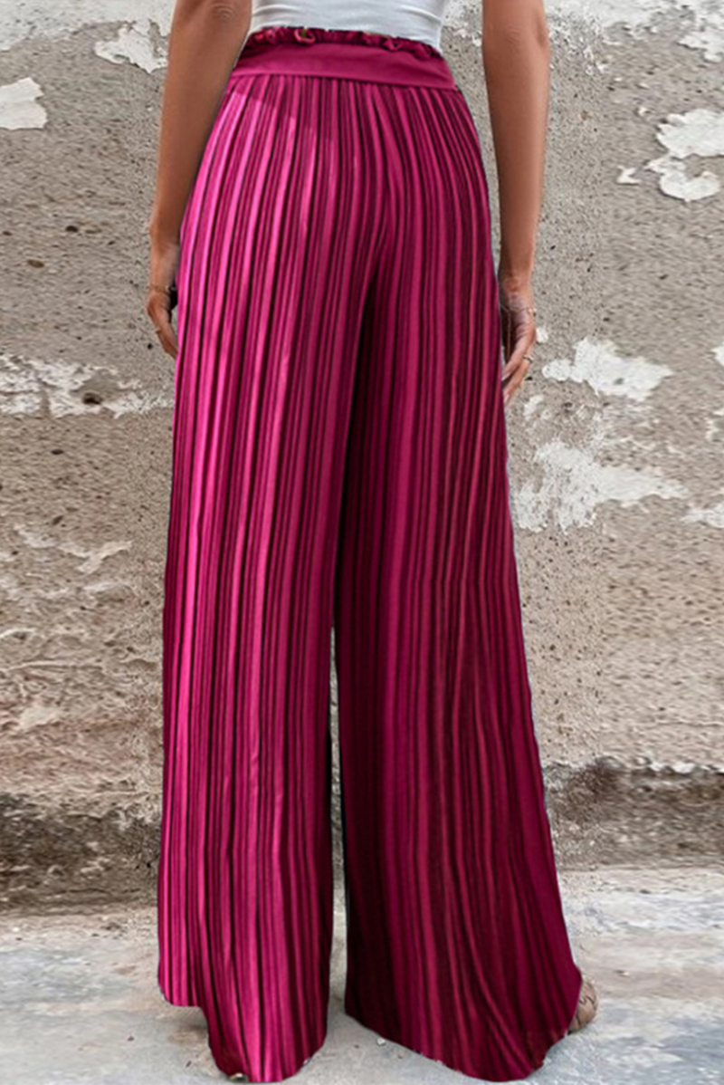 Fashion Solid Fold Loose Mid Waist Wide Leg Solid Color Bottoms(4 colors)