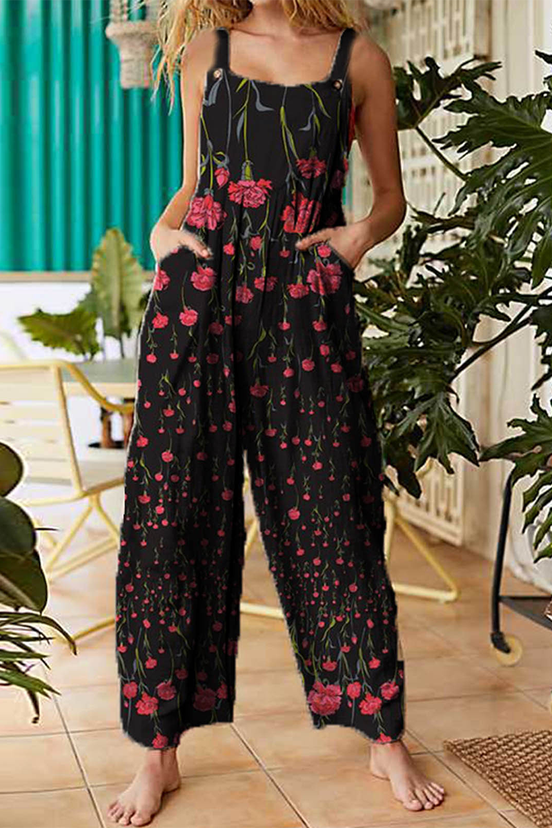 Combinaisons-salopettes décontractées à col carré, imprimées et en patchwork (5 couleurs)