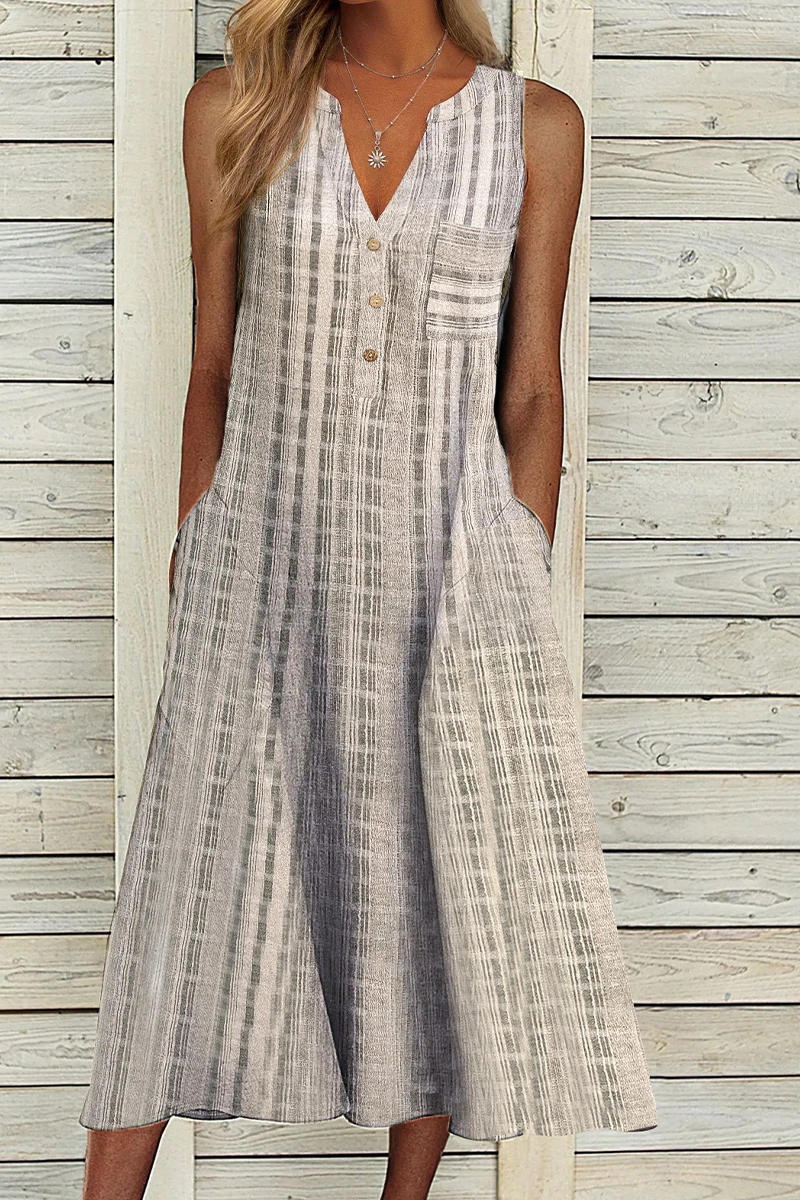 Robes Casual à Motifs et Empiècements, Col en V, Coupe Droite (9 Couleurs)