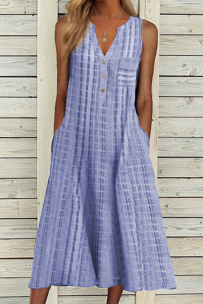 Robes Casual à Motifs et Empiècements, Col en V, Coupe Droite (9 Couleurs)